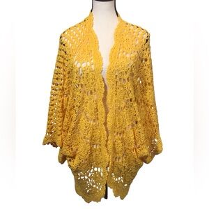 Jessica London Womens Crochet Cardigan Size 22/24 Yellow Open Weave Sweater Boho